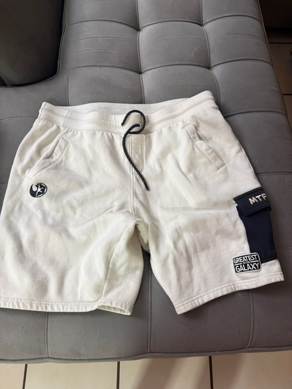 Star Wars Cream Athletic Drawstring Shorts with Black Patch